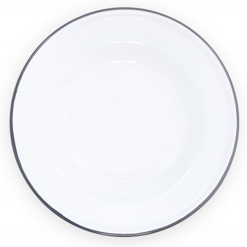  Crow Canyon Home Enamelware Raised Salad Plate, 8 inch, Vintage White/Grey (Set of 4)