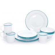 Crow Canyon Home Enamelware Starter Set, 16 piece, Blue/White Splatter