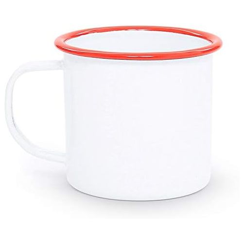  Crow Canyon Home Enamelware Mug, 12 ounce, Vintage White/Red (Single)