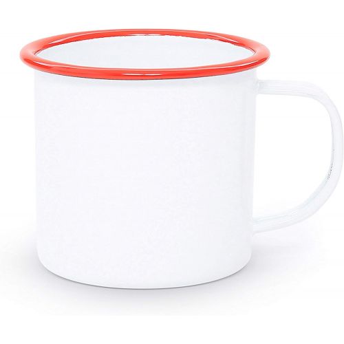  Crow Canyon Home Enamelware Mug, 12 ounce, Vintage White/Red (Single)