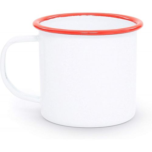  Crow Canyon Home Enamelware Mug, 12 ounce, Vintage White/Red (Single)