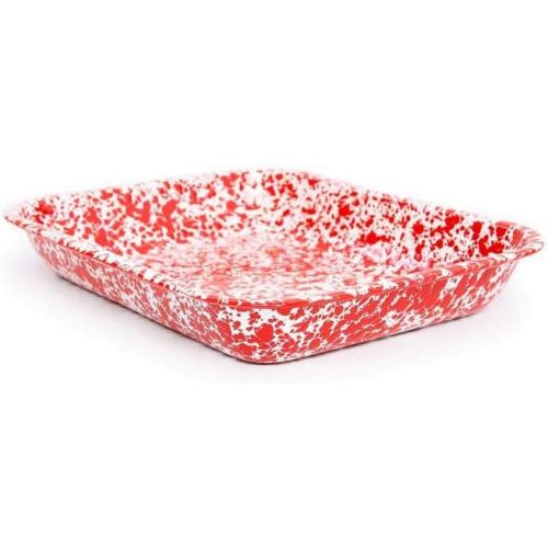  Crow Canyon Home Enamelware Open Roaster, 13 x 10 inches, Red/White Splatter: Red Enamel Roaster: Kitchen & Dining