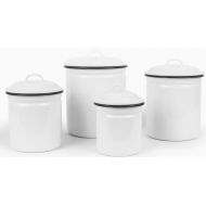 Crow Canyon Home Enamelware 4 Piece Canister Set - Solid White with Black Rim