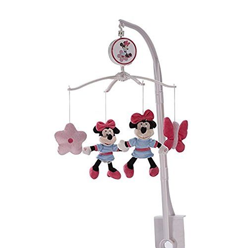  Crown Crafts 5 Pieces Disney Minnie Mouse Crib Bedding Musical Mobile and Plush Blanket Set