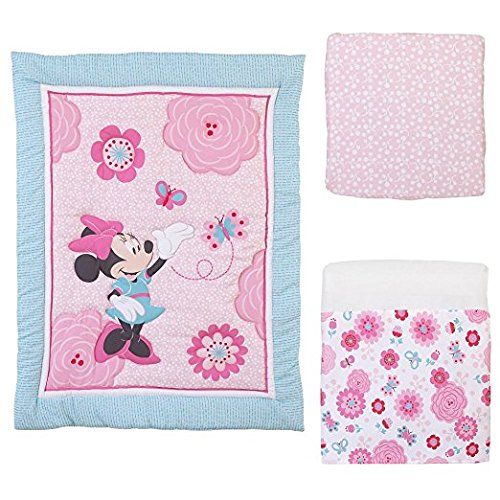  Crown Crafts 5 Pieces Disney Minnie Mouse Crib Bedding Musical Mobile and Plush Blanket Set