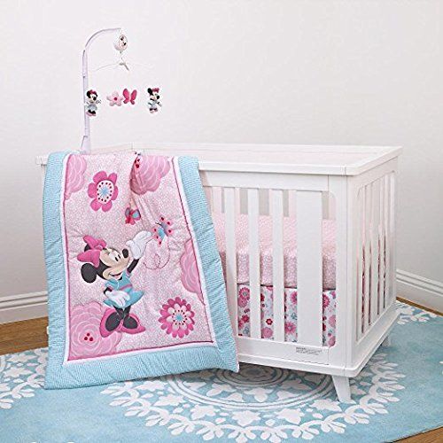  Crown Crafts 5 Pieces Disney Minnie Mouse Crib Bedding Musical Mobile and Plush Blanket Set