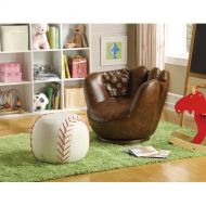 Crown Mark Baseball Glove Kids Faux Leather Chair and Ottoman