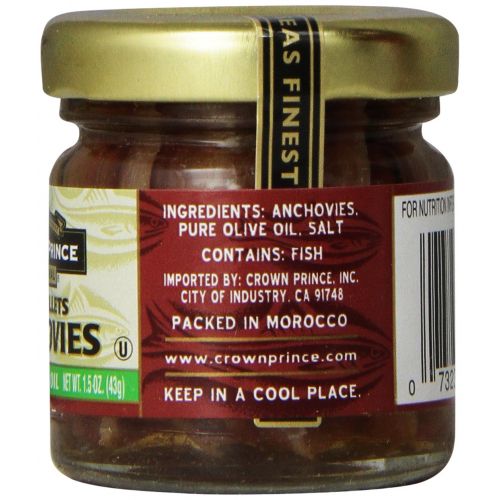  Crown Prince Natural Flat Fillets of Anchovies in Pure Olive Oil, 1.5-Ounce Jars (Pack of 18)