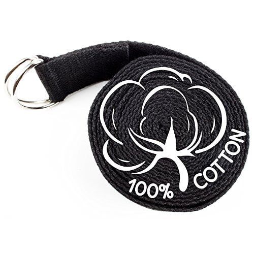  Crown Sporting Goods 10 Cotton Yoga Pose Support Strap, Metal D Ring, Black