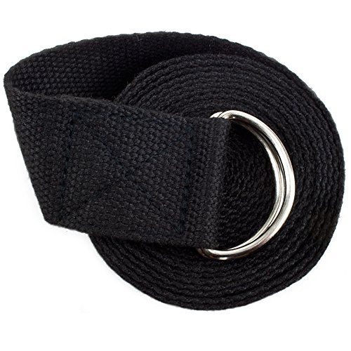  Crown Sporting Goods 10 Cotton Yoga Pose Support Strap, Metal D Ring, Black