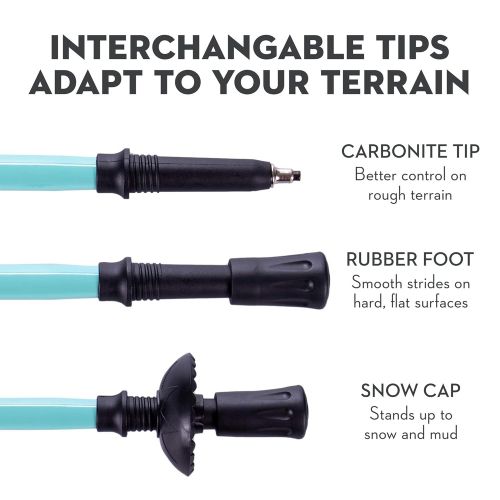  Crown Sporting Goods Trekking Pole & Walking Staff | Strong, Lightweight Aluminum | Extends up to 53 Collapses down to 23 | All-terrain: Interchangeable Carbonite Ice Pick Tip, Rubber Asphalt Tip, and