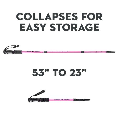  Crown Sporting Goods Trekking Pole & Walking Staff | Strong, Lightweight Aluminum | Extends up to 53 Collapses down to 23 | All-terrain: Interchangeable Carbonite Ice Pick Tip, Rubber Asphalt Tip, and