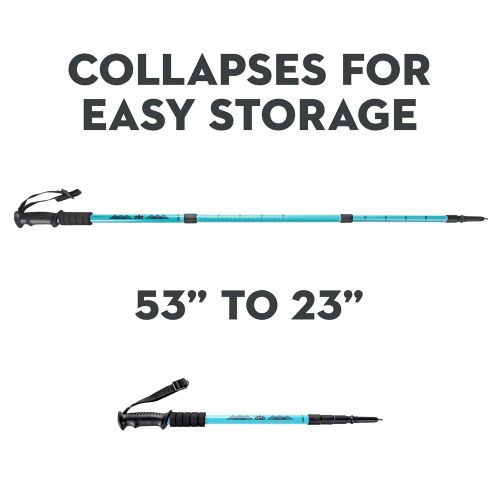  Crown Sporting Goods Trekking Pole & Walking Staff | Strong, Lightweight Aluminum | Extends up to 53 Collapses down to 23 | All-terrain: Interchangeable Carbonite Ice Pick Tip, Rubber Asphalt Tip, and