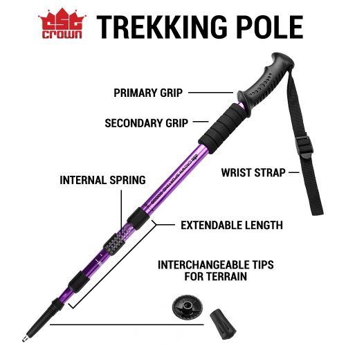  Crown Sporting Goods Shock-Resistant Adjustable Trekking Pole and Hiking Staff (Set of 2)