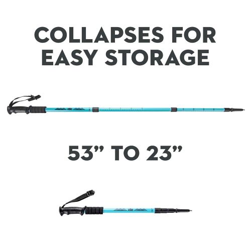  Crown Sporting Goods 2-pack Trekking Pole & Womens Walking Staff | Strong Lightweight Aluminum | Telescoping 53 Length Collapses to 23 | All-terrain: Interchangeable Carbonite Ice Pick Tip, Rubber Tip,