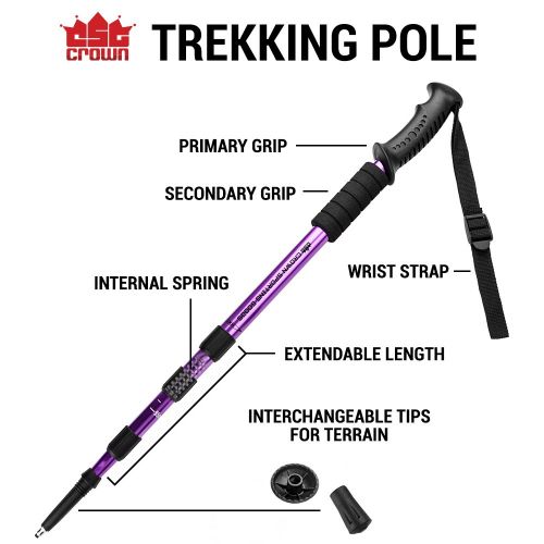  Crown Sporting Goods Shock-Resistant Adjustable Trekking Pole and Hiking Staff