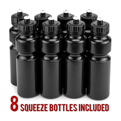  Crown Sporting Goods Collapsible Sports Drink Carrier with 8 Plastic 36 OZ Screw-top Squeeze Bottles
