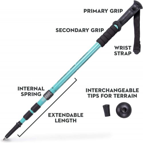  Crown Sporting Goods 2-pack Trekking Pole & Womens Walking Staff | Strong Lightweight Aluminum | Telescoping 53 Length Collapses to 23 | All-terrain: Interchangeable Carbonite Ice Pick Tip, Rubber Tip,