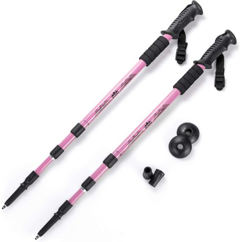  Crown Sporting Goods 2-pack Trekking Pole & Womens Walking Staff | Strong Lightweight Aluminum | Telescoping 53 Length Collapses to 23 | All-terrain: Interchangeable Carbonite Ice Pick Tip, Rubber Tip,