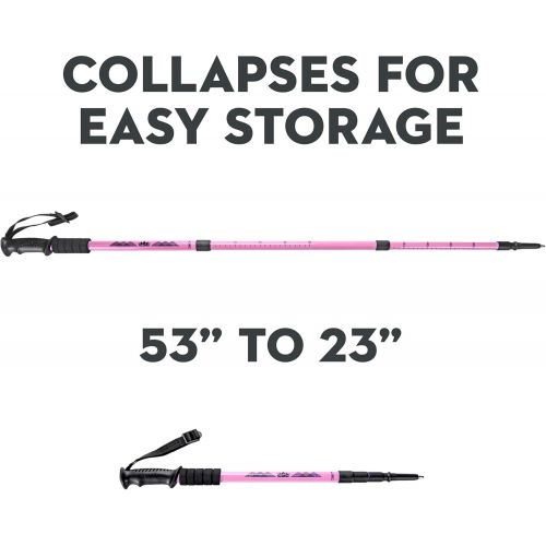  Crown Sporting Goods 2-pack Trekking Pole & Womens Walking Staff | Strong Lightweight Aluminum | Telescoping 53 Length Collapses to 23 | All-terrain: Interchangeable Carbonite Ice Pick Tip, Rubber Tip,