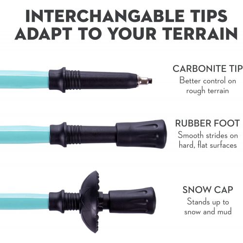  Crown Sporting Goods Trekking Pole & Walking Staff Strong, Lightweight Aluminum Extends up to 53 Collapses down to 23 All-terrain: Interchangeable Carbonite Ice Pick Tip, Rubber Asphalt Tip, and Snow C