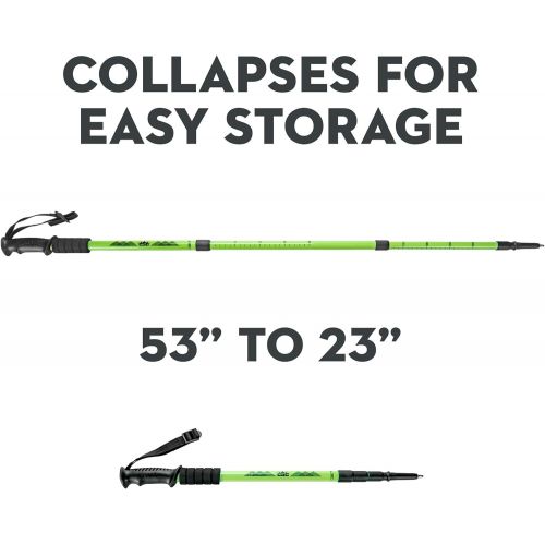  Crown Sporting Goods Trekking Pole & Walking Staff Strong, Lightweight Aluminum Extends up to 53 Collapses down to 23 All-terrain: Interchangeable Carbonite Ice Pick Tip, Rubber Asphalt Tip, and Snow C