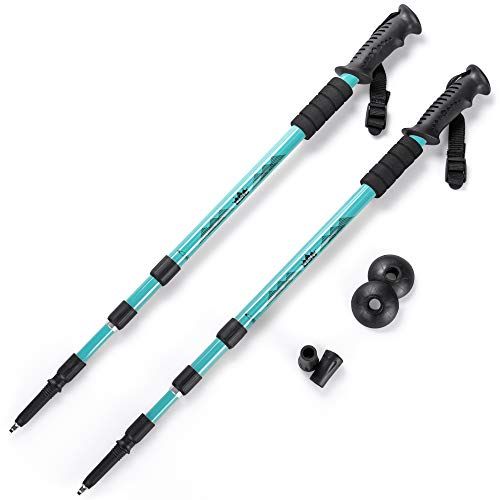  Crown Sporting Goods 2-pack Trekking Pole & Womens Walking Staff Strong Lightweight Aluminum Telescoping 53 Length Collapses to 23 All-terrain: Interchangeable Carbonite Ice Pick Tip, Rubber Tip, Snow