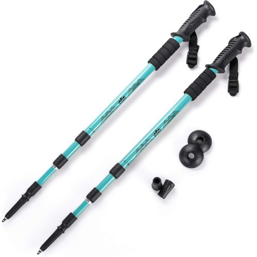  Crown Sporting Goods 2-pack Trekking Pole & Womens Walking Staff Strong Lightweight Aluminum Telescoping 53 Length Collapses to 23 All-terrain: Interchangeable Carbonite Ice Pick Tip, Rubber Tip, Snow