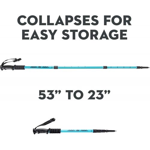  Crown Sporting Goods 2-pack Trekking Pole & Womens Walking Staff Strong Lightweight Aluminum Telescoping 53 Length Collapses to 23 All-terrain: Interchangeable Carbonite Ice Pick Tip, Rubber Tip, Snow