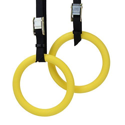  Crown Sporting Goods Polycarbonate Gymnastics Rings with Textured Grip and Adjustable Buckle Straps - Great for Gymnastics, Strength Training, Core Workouts