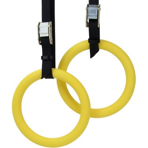  Crown Sporting Goods Polycarbonate Gymnastics Rings with Textured Grip and Adjustable Buckle Straps - Great for Gymnastics, Strength Training, Core Workouts