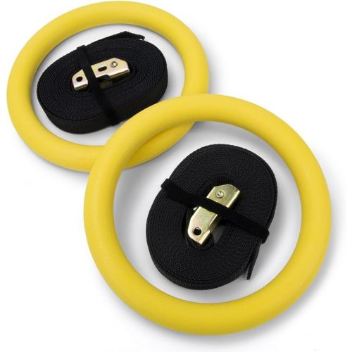  Crown Sporting Goods Polycarbonate Gymnastics Rings with Textured Grip and Adjustable Buckle Straps - Great for Gymnastics, Strength Training, Core Workouts