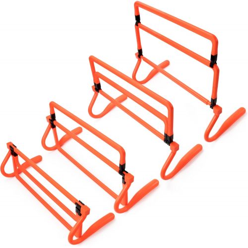  Crown Sporting Goods 6-Pack of Agility Hurdles with Adjustable Height Extenders ? Neon Orange Set & Carry Bag ? Plyometric Fitness & Speed Training Equipment ? Hurdle/Obstacles for Soccer, Football, Tr