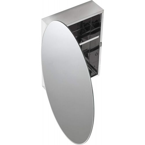  Croydex Tay Stainless Steel Oval Medicine Cabinet with Over Hanging Mirror Door, 25.6 x 17.7 x 3.9 In.