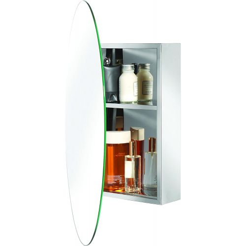  Croydex Tay Stainless Steel Oval Medicine Cabinet with Over Hanging Mirror Door, 25.6 x 17.7 x 3.9 In.