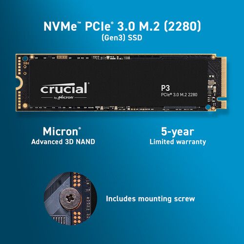  Crucial 1TB P3 NVMe PCIe 3.0 M.2 Internal SSD