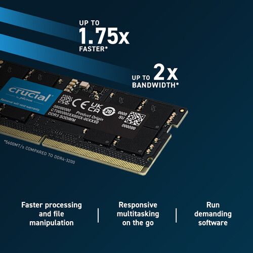  Crucial 32GB Laptop DDR5 5600 MHz SO-DIMM Memory Kit (2 x 16GB)