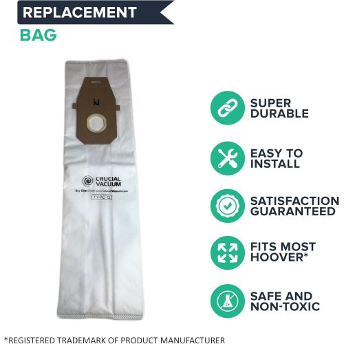  Crucial Vacuum Replacement Vac Bags - Compatible with Hoover Part # AH10000, UH30010COM - Fits Hoover Platinum UH30010COM Upright Vacuums - Use Type Q Compact Disposable Bag for Ho