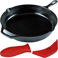 12-Inch Cast Iron Skillet Set (Pre-Seasoned), Including Large & Assist Silicone Hot Handle Holders | Indoor & Outdoor Use