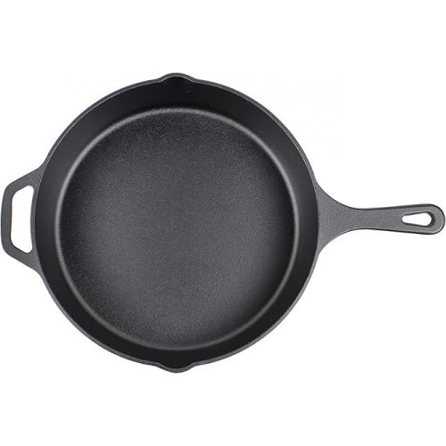  12-Inch Cast Iron Skillet Set (Pre-Seasoned - EXTRA DEEP Saute Pan), Including Large & Assist Silicone Hot Handle Holders, Glass Lid, Scraper | Indoor & Outdoor Use