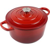 Dutch Oven Enameled Cast Iron Pot - Cocotte with Dual Handle and Cover Casserole Dish - Round Red 10.23