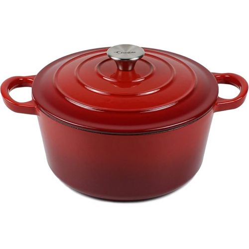  Dutch Oven Enameled Cast Iron Pot - Cocotte with Dual Handle and Cover Casserole Dish - Round Red 10.23