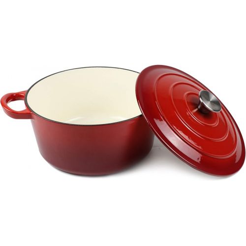  Dutch Oven Enameled Cast Iron Pot - Cocotte with Dual Handle and Cover Casserole Dish - Round Red 10.23