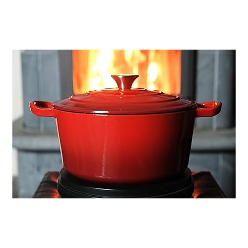  Dutch Oven Enameled Cast Iron Pot - Cocotte with Dual Handle and Cover Casserole Dish - Round Red 10.23