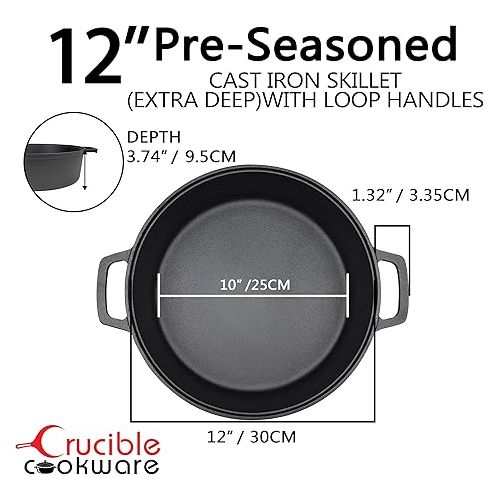  Cast Iron Skillet (EXTRA DEEP Saute Pan) - 12