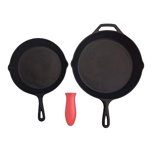  Silicone Hot Handle Holder, Potholders (3-Pack Red) for Cast Iron Skillets, Pans, Frying Pans & Griddles, Metal and Aluminum Cookware Handles - Sleeve Grip, Handle Cover