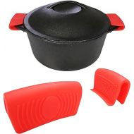 Silicone Hot Handle Holder (2-Pack) for Cast Iron Woks, Pots, Dutch Ovens, Small Skillets, Assist Handle, Oven Trays, Plates - Potholders - Red