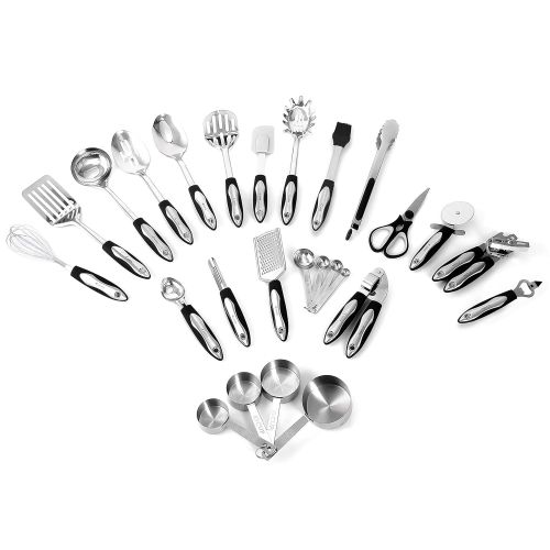  Crucible Cookware Utensils Set - 26-Piece Complete Stainless Steel Cooking Kitchen Tools Set, Cookware Set, Kitchen Gadgets - Utensilios de Cocinas