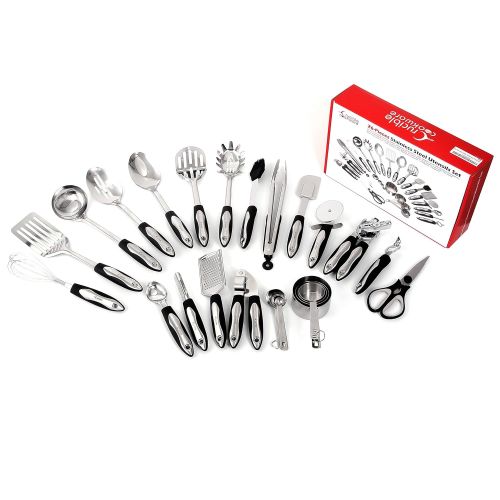  Crucible Cookware Utensils Set - 26-Piece Complete Stainless Steel Cooking Kitchen Tools Set, Cookware Set, Kitchen Gadgets - Utensilios de Cocinas