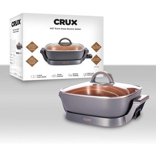  CRUX Extra Deep Nonstick Scratch Resistant Electric Skillet with Removeable Temperature Probe, 12 x 12: Kitchen & Dining